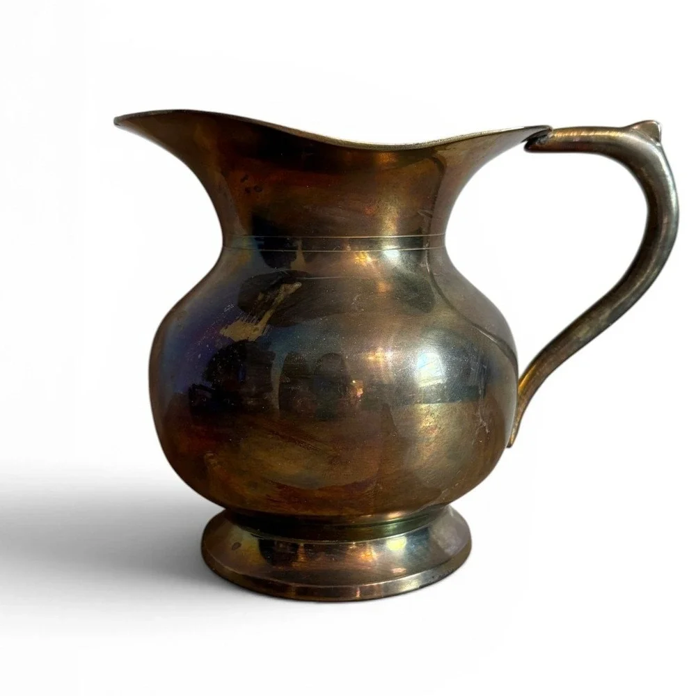 Vintage Brass Pitcher Made in India Aged Patina Decorative Metal Vase 5.75